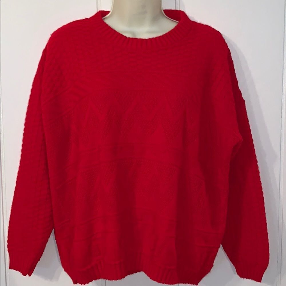 Vtg 80s Brunny red multi patterned weave s…
